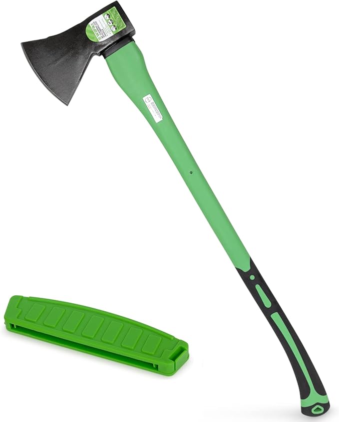 WilFiks Chopping Axe 36” Camping Outdoor Hatchet for Wood Splitting and Kindling Forged Carbon Steel Heat Treated Hand Maul Tool Fiberglass Shock Reduction Handle with Anti-Slip Grip