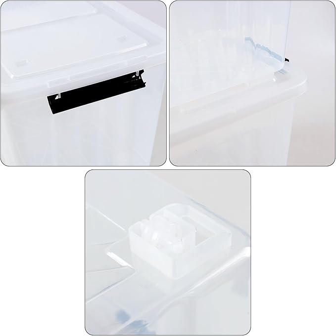 50 Quart Clear Storage Bin with Wheels 4-Pack Large Plastic Latching Storage Box