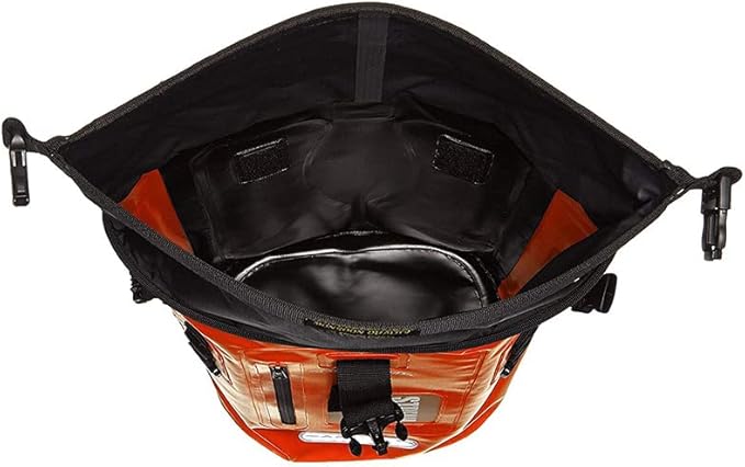 Stream Trail Waterproof Backpack 25L Heavy Duty Roll-Top Closure with Easy Access Front-Zippered Pocket and Cushioned Padded Back Panel for Comfort IPX6 Water Rsistance Dry Bag Orange