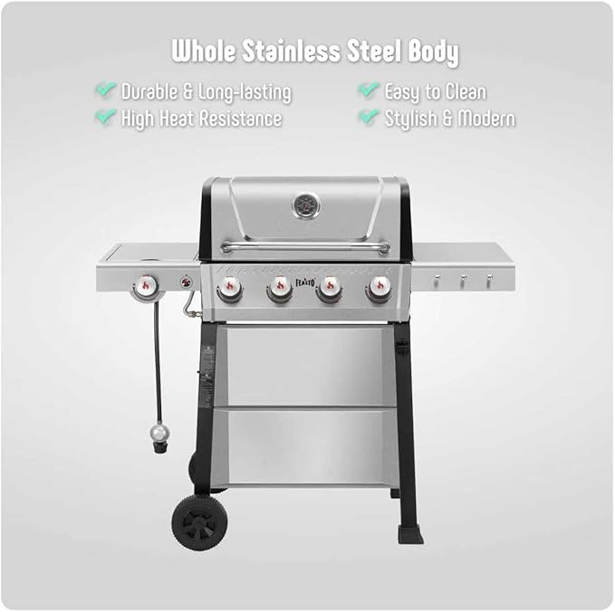 Feasto Propane Gas Grill 36000 BTU Outdoor Patio BBQ Porcelain-Enameled Cookbox &amp Porcelain-Enameled Cast-Iron Grates 559 Sq. In. Black (Black 4) (Stainless Steel)