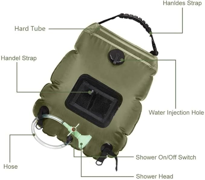 Portable Camping Solar Shower Bag Foldable Outdoor Solar Heating Bag with On-Off Switch Shower Head Travel Hiking Shower Water Bag 5 gallons/20L