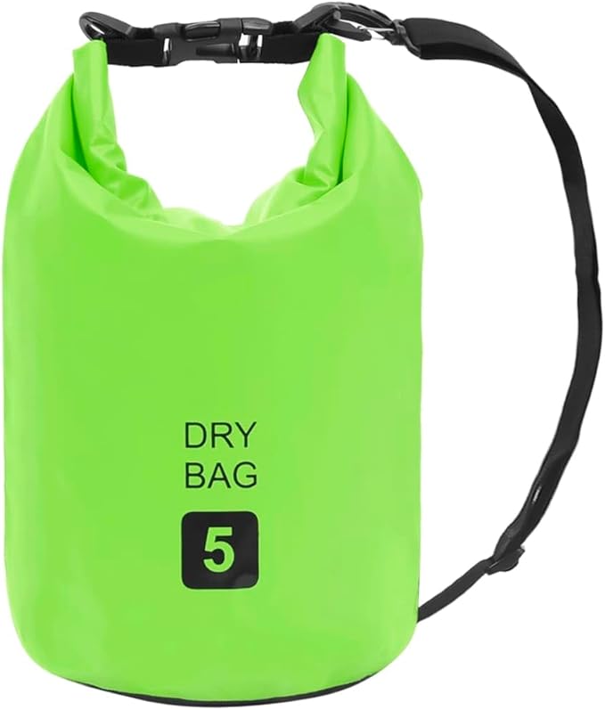 Waterproof Dry Bag PVC 1.3 Gallon Green with Adjustable Shoulder Straps for Boating Surfing Outdoor Gear Storage