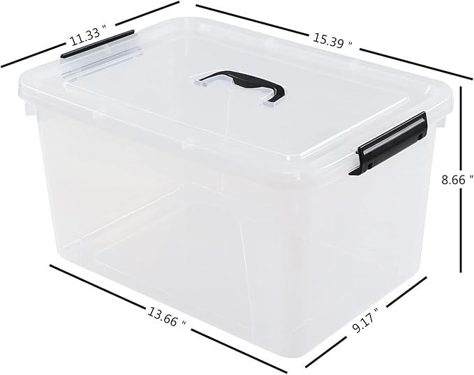 Esdiplot 4 Pack 17.5 L Clear Plastic Storage Box with Handle Stackable Latching Container Bins with Lid