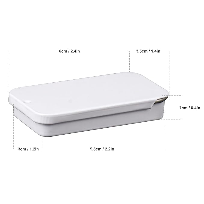 70 Pack White Slide Top Tin Containers Mini Metal Tin Box with Slide Lid Empty Lip Balm Containers for DIY Projects Pills Candies Jewelry (2.36 x 1.34 x 0.43 Inch)