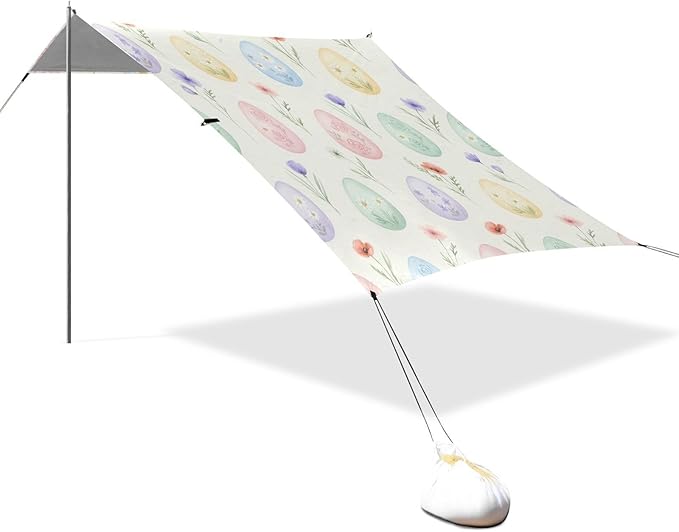xigua Easter Egg Beach Tent Sun Shelter with Carrying Bag - Silver Coated Oxford Fabric Beach Canopy for Beach Camping Fishing - Includes Windproof Ropes Sandbags &amp Stakes