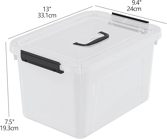 Clear Plastic Storage Containers Bins Boxes with Lids and Handles 10.5 L Clear Storage Latch Box 4 Packs