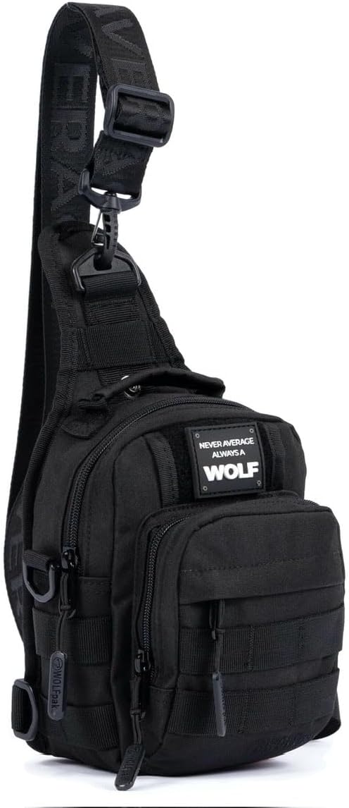 WOLFpak 4L Mini Tactical Sling Bag (Alpha Black) Compact Crossbody Backpack for Gym Travel &amp EDC | Tactical Shoulder Bag with Multiple Pockets – Lightweight Durable Sling Pack for Men &amp Wome