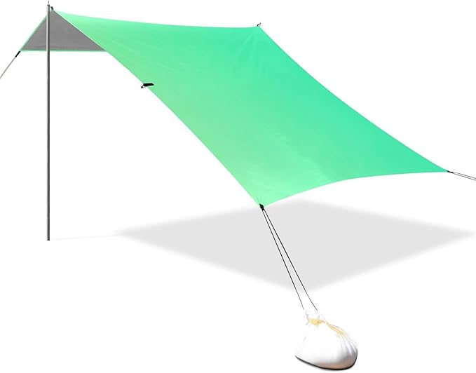 Green Gradient Beach Cabana UPF50+ Easy Setup Portable Sun Shelter with Sandbags and Shovel for Backyard and Camping
