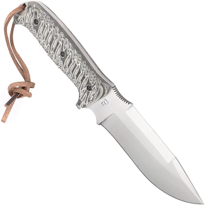 The Ravager D2 Tool Steel Blade Full Tang Fixed Blade BushcraftHunting Survival Knife with Genuine Cow Hide Genuine Leather Sheath &amp Fire starter &amp Sharpening spike