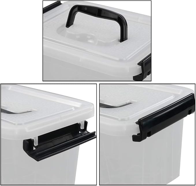 Ramddy 3.5 Quart Small Plastic Storage Box with Handles 6 Packs Clear Latching Bin with Lid