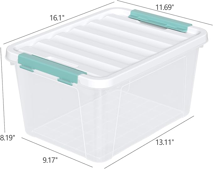 20 Quart Clear Storage Box Plastic Latching Bins with Lids 4 Pack