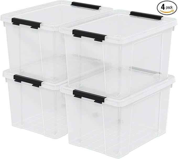 40 Quart Clear Plastic Storage Box with Lid and Wheels Large Storage Bin 4 Packs