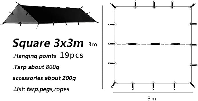 210t Polyester Ultralight Outdoor Camping Black Silver Coating Square Hexagon Sun Shelter