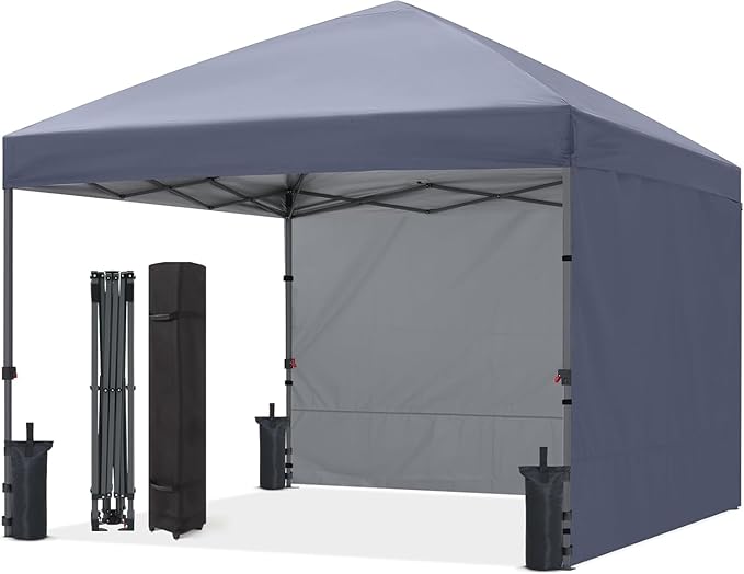ABCCANOPY Easy Pop up Canopy Tent with 2 Sidewalls for Outdoor Sun Blocking or Rain Protection10x10 Gray