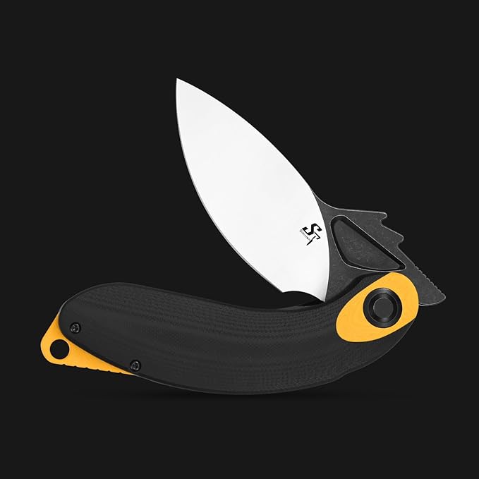 Sitivien ST163 Folding Pocket KnifeAUS-10 Steel Blade G10 Handle EDC Tool Knife for Outdoor Survival Camping Hiking(Yellow)