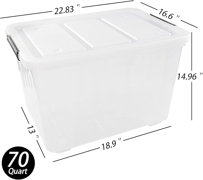 Cand 4 Packs 70 Quart Plastic Storage Box with Wheels Large Lidded Storage Bins Clear