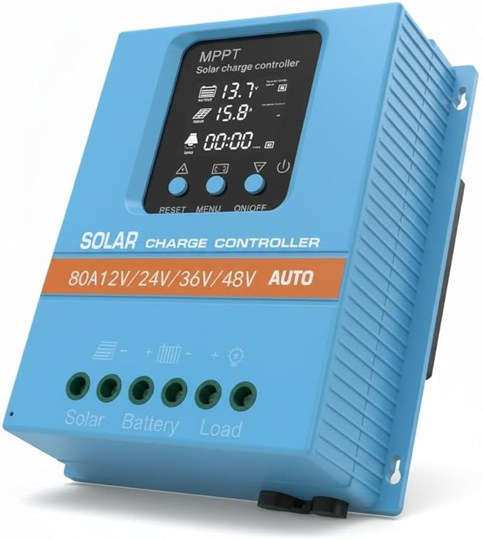 Solar Charge Controller 80A 12V 24V 36V 48V Intelligent Recognition LCD Display Battery Intelligent Regulator Maximum 100V Input Dual USB for Lead Acid/Lithium Battery