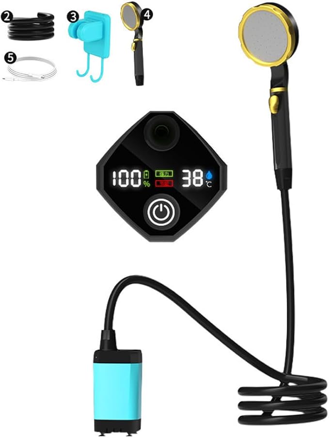 EVTSCAN Portable Electric Camping Shower Pump Rechargeable with Digital Display for Outdoor Adventure