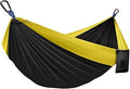 Double Camping Hammock Portable Indoor Outdoor Tree Hammock with 2 Hanging StrapsLightweight Nylon Parachute Hammocks for Backpacking Travel(Black/Yellow)