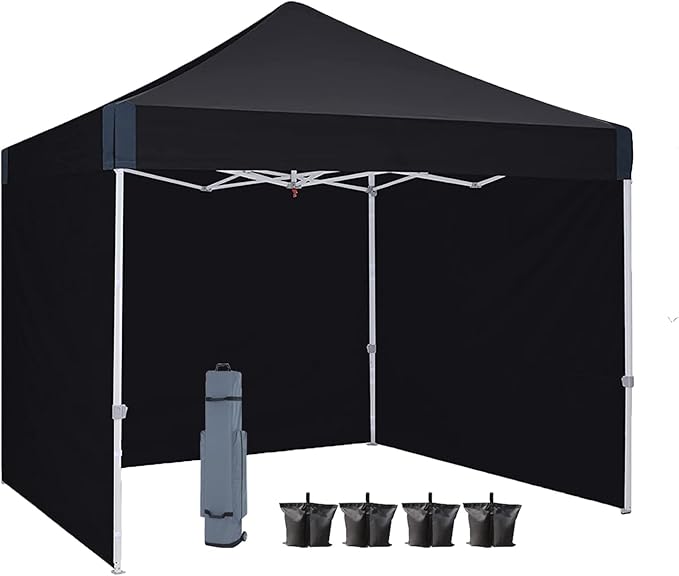 Eazy Up OUTDOOR WIND 10x10 Pop Up Canopy with Sidewalls Heavy Duty Commercial Instant Canopy Tent with Sand Bags for Deck Party Camping Backyard Playground Black