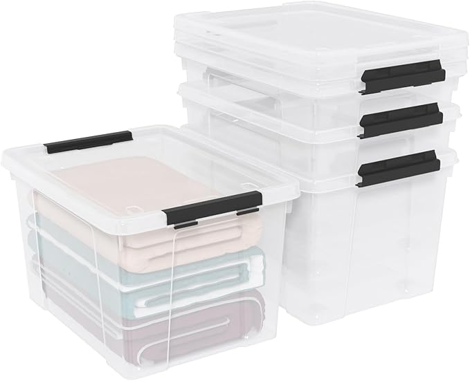 50 Quart Large Plastic Storage Boxes Clear Plastic Storage Bin with Lid 4 Packs