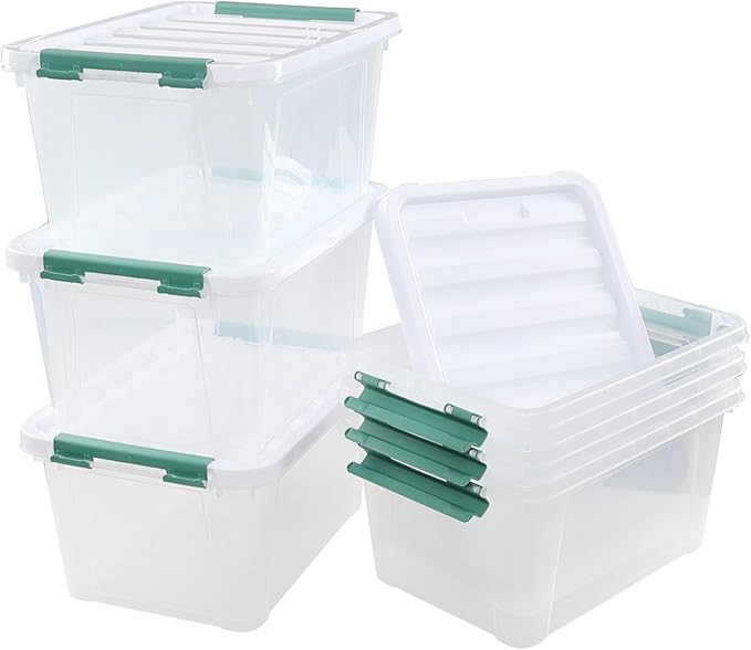 Pekky 20 Quart Clear Storage Bin with Lid 6 Pack Plastic Latching Container Box