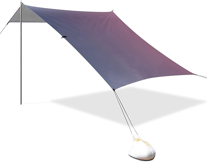 Blue Pink Gradient Beach Tent &amp Canopy UPF50+ Protection Easy Setup Portable Sun Shelter with Sturdy Poles Sandbags and Shovel for Camping Trips Fishing Backyard Fun or Picnics