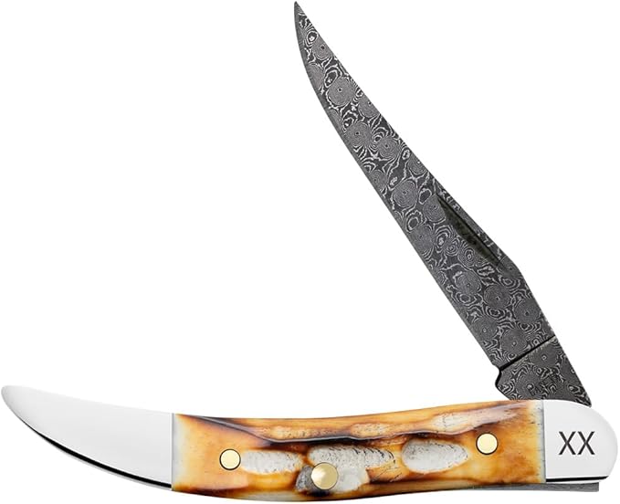 Case XX WR Pocket Knife Tiny Toothpick Deep Canyon Burnt Natural Bone Damascus Item #27236 (610096 DAM) Length Close: 3 inches