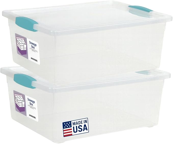Tribello Plastic Storage Containers 12 Qt Clear with Lids 2 Pack Made in USA (Deep - 14 x 11 x 6)