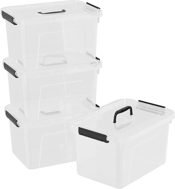 18 Liter Clear Plastic Box with Lid 4-pack Clear Bins Totes for Storage
