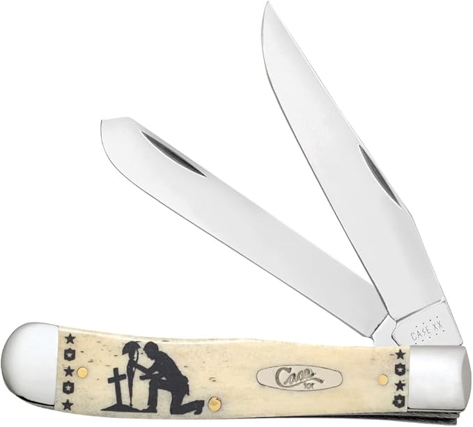 Case XX WR POCKET KNIFE KNEELING SOLDIER SMOOTH NATURAL BONE TRAPPER 4 1/8 INCHES CLOSED ITEM #144514