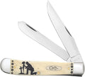 Case XX WR POCKET KNIFE KNEELING SOLDIER SMOOTH NATURAL BONE TRAPPER 4 1/8 INCHES CLOSED ITEM #144514