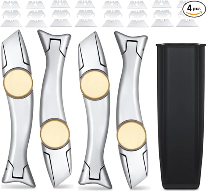 ZY380 Heavy Duty 4 Pack Shark Knife Vinyl Knife Utility Knife with 24pc Blades Combo Set(4-Pack)