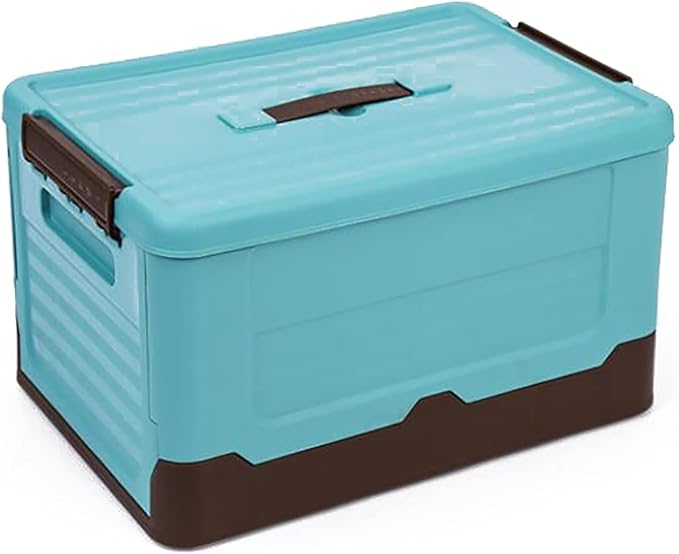 Yizc Stackable Collapsible Storage Bins with LidsDurable Plastic Folding Utility Crates Home Garage Bins Containers OrganizationStorage Cubes Box for Wardrobe Closet-Blue 25l(15.7x11x9inch)