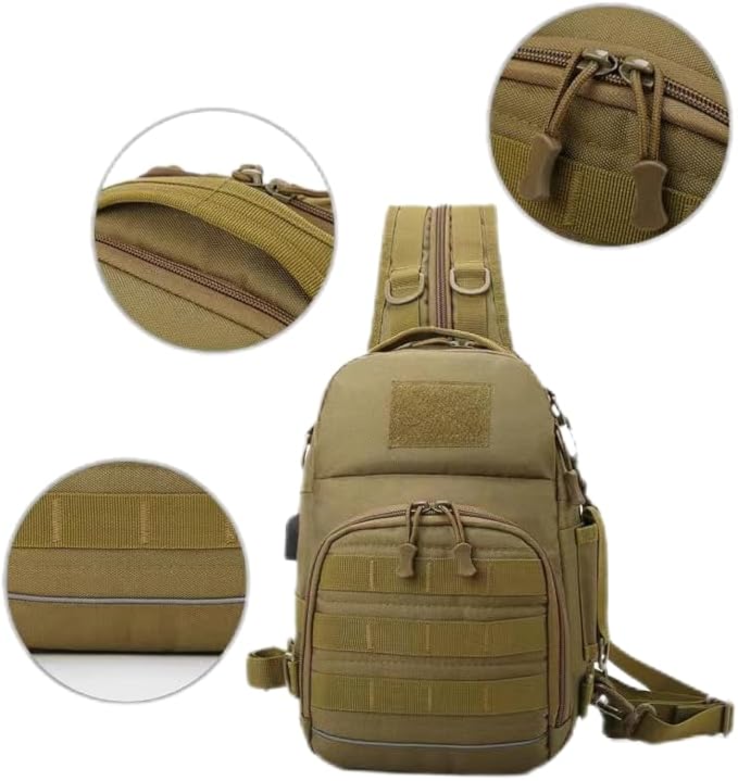 Sports Crossbody Bag Iarge Capacity Single Shoulder Dual Shoulder Tactical Backpack USB Port Design