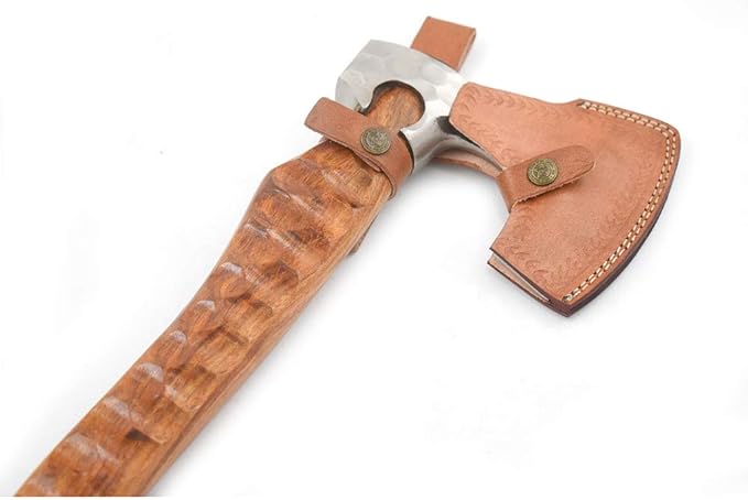 Hand Forged Viking Bearded Axe – 1075 High Carbon Steel Handmade Medieval Style Camping &amp Hunting Axe with Ash Wood Handle and Leather Sheath (Brown-Hand Forged)