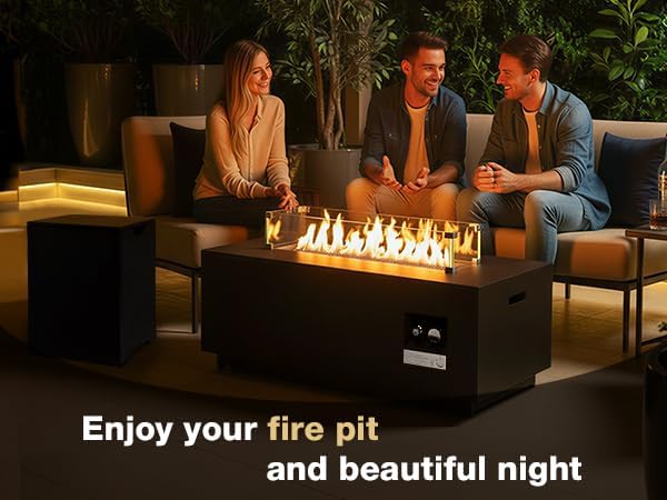 42'' Outdoor Propane Fire Pit Table 50000 BTU Rectanle Natural Gas Fire Pits with Tank Cover Wind Guard No Assembly Low Profile Fire Table for Outside Patio &amp Backyard Black