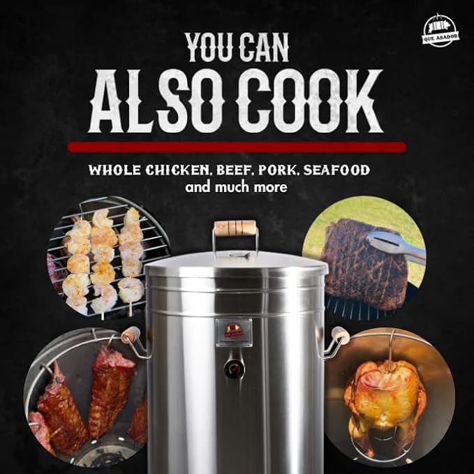 (30 Pound) 2-in-1 Smoker Barrel Vertical Grill - Premium 304 Stainless Steel - Barril Charcoal BBQ Thermometer &amp Ventilation - Cooking Accessories Meat Kit - Portable Outdoor Camping - QUE ASADOR