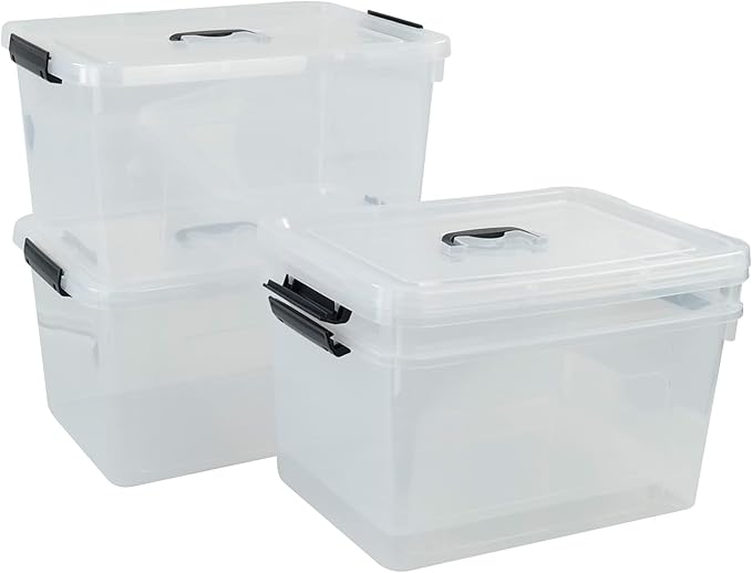Anbers Pack of 4 Clear Latching Storage Boxes 17.5 Quart Storage Bin with Lid and Handle