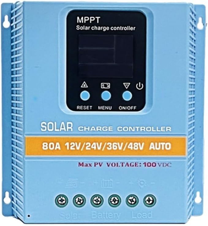 6080A MPPT Solar Charge Controller with Auto Detection for 12V 24V 36V 48V Battery Systems for RV Marine and Home Solar Applications (12V24V/36V/48V-80A)