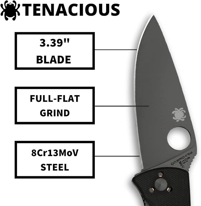 Spyderco Tenacious Folding Pocket Knife with 3.3 8Cr13MoV Steel Blade and FRN Handle - EDC Knife for Men and Women Perfect for Hunting Tactical Camping Survival Hiking - PlainEdge - C122GBBKP