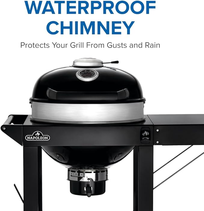 Napoleon PRO22 Charcoal Kettle Grill with Folding Cart Black Porcelain-Enameled Lid and Bowl Chrome-Plated Cooking Grid