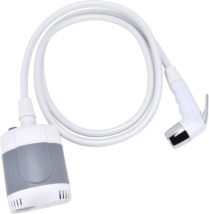 Portable Outdoor Shower Camping Pump Handheld Sprayer USB Charging for Hiking Traveling (Grey+White)