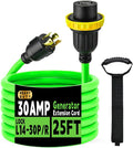 30 Amp Generator Extension Cord (25 Feet) 4-Prong 120/250 Volt 7500W Lock L14-30P/L L14-30R 10 Gauge SJTW Locking Power Cord for Manual Transfer Switch ETL