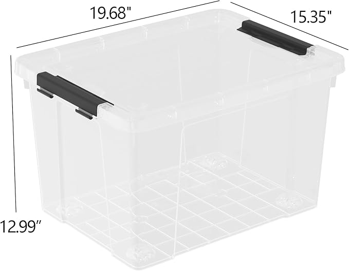 Sandmovie 4 Packs 50 Quart Large Plastic Clear Storage Box with Wheels Clear Totes for Storage with Lids