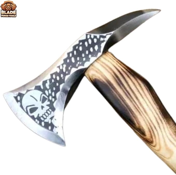 Handmade Carbon Steel Viking Skull Etched Tomahawk Axe Viking Axe Best for Camping Hunting and Gift