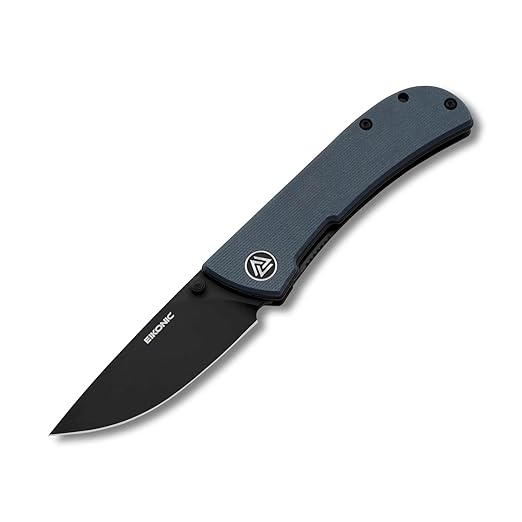 EIKONIC Knives HEAdesigns Fairwind Folding Knife 2.72 D2 Black Stonewashed Drop Point Plain Blade Blue G10 Handles Liner Lock - 220BGY
