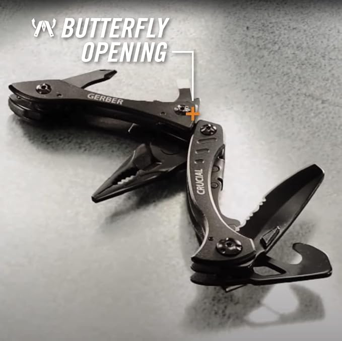 Gerber Gear Crucial EDC Multitool Pocket Knife with Clip and Strap Cutter for Camping and Survival Black