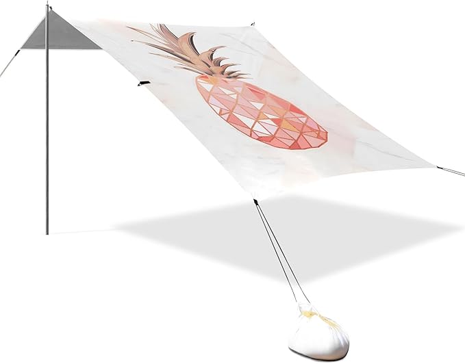ALAZA Rose Gold Pineapple Marble Beach Tent Sun Shelter UPF50+ Protection Beach Shade Canopy w/ 4 Sandbags for Outdoor Camping Fishing Backyard Fun Picnic 10x9 ft