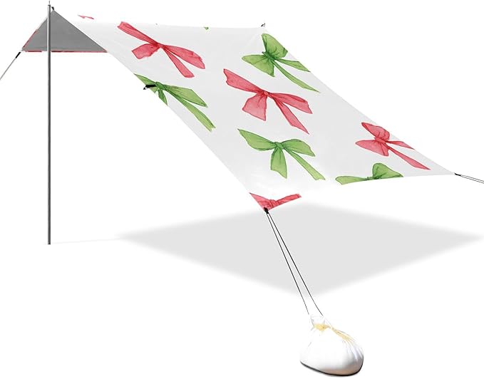 ALAZA Red Green Watercolor Bow Pattern Beach Tent Sun Shelter Portable Canopy Sunshade for Outdoor Camping Picnics Backyard Fun 10x9 ft